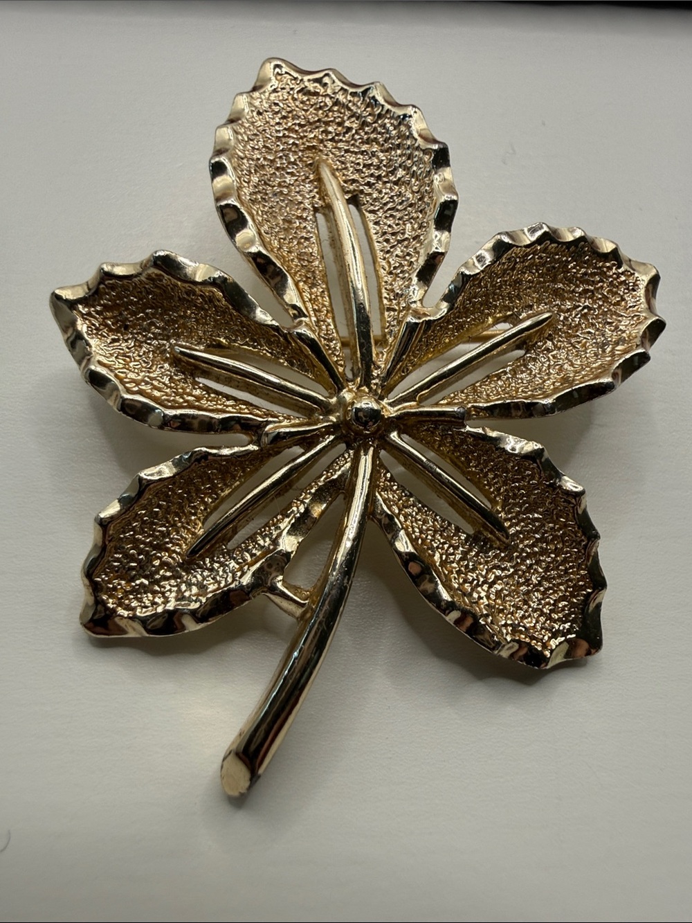 Vintage Sarah Cov Gold tone Flower Leaf Brooch Pin